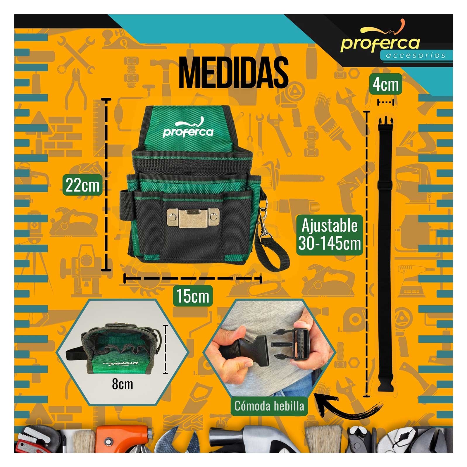 Cinturón Portaherramientas Proferca con múltiples Bolsillos - Imagen 4