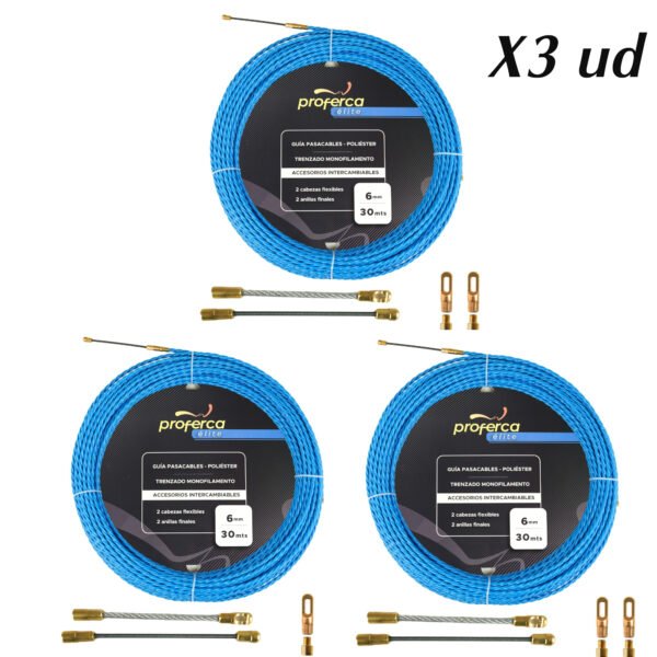 Guías Pasacables Profesional Poliéster Trenzado de 6mm y 30 Metros (3 Unidades)