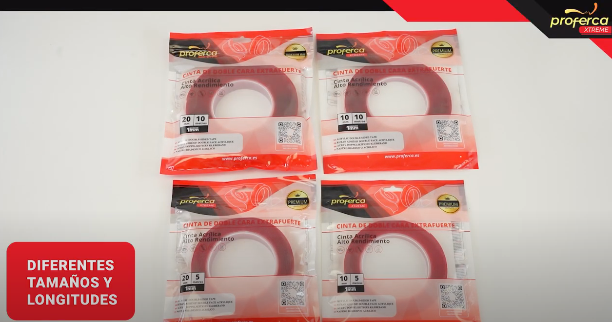 Cinta de doble cara acrílica extrafuerte Proferca Xtreme en diferentes tamaños y longitudes