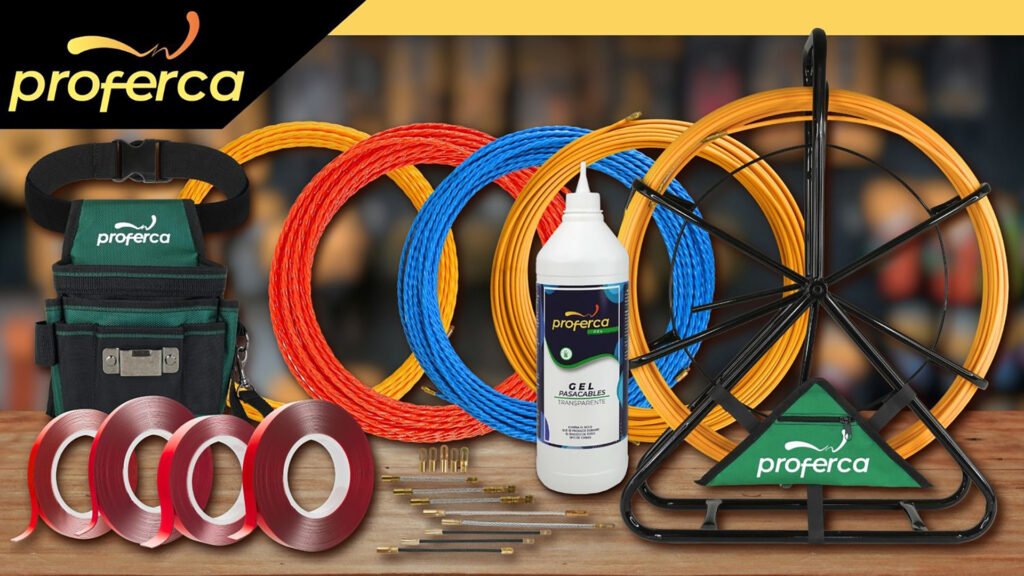 Gama de herramientas Proferca: guías pasacables, gel lubricante, cinta de doble cara y accesorios