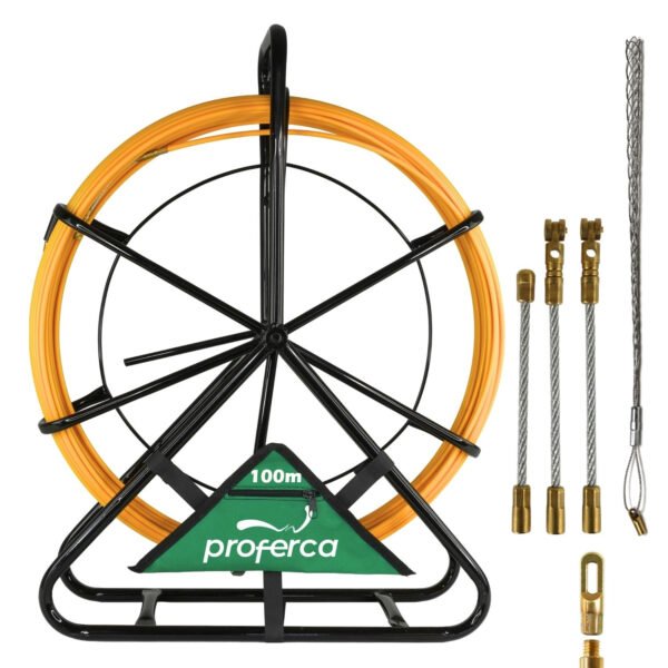 Guía pasacables Proferca de fibra de vidrio 100 m con devanadera y kit de accesorios