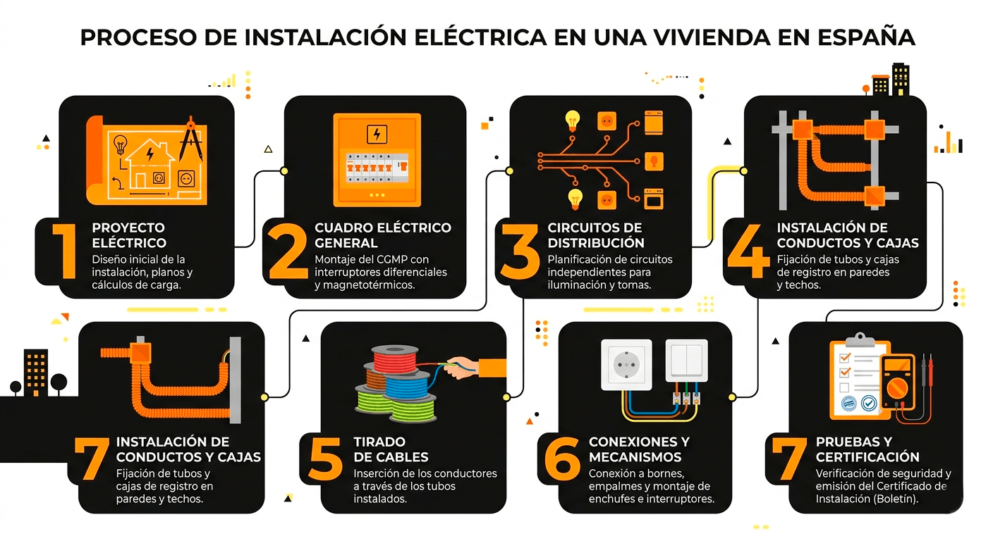 Proceso de instalación eléctrica en una vivienda en España - 7 pasos