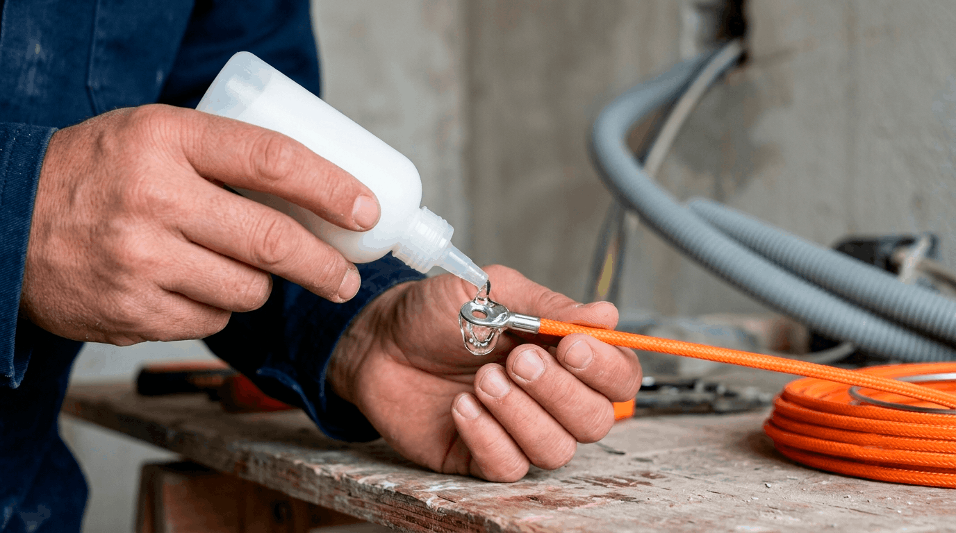 Aplicación de gel lubricante sobre una guía pasacables